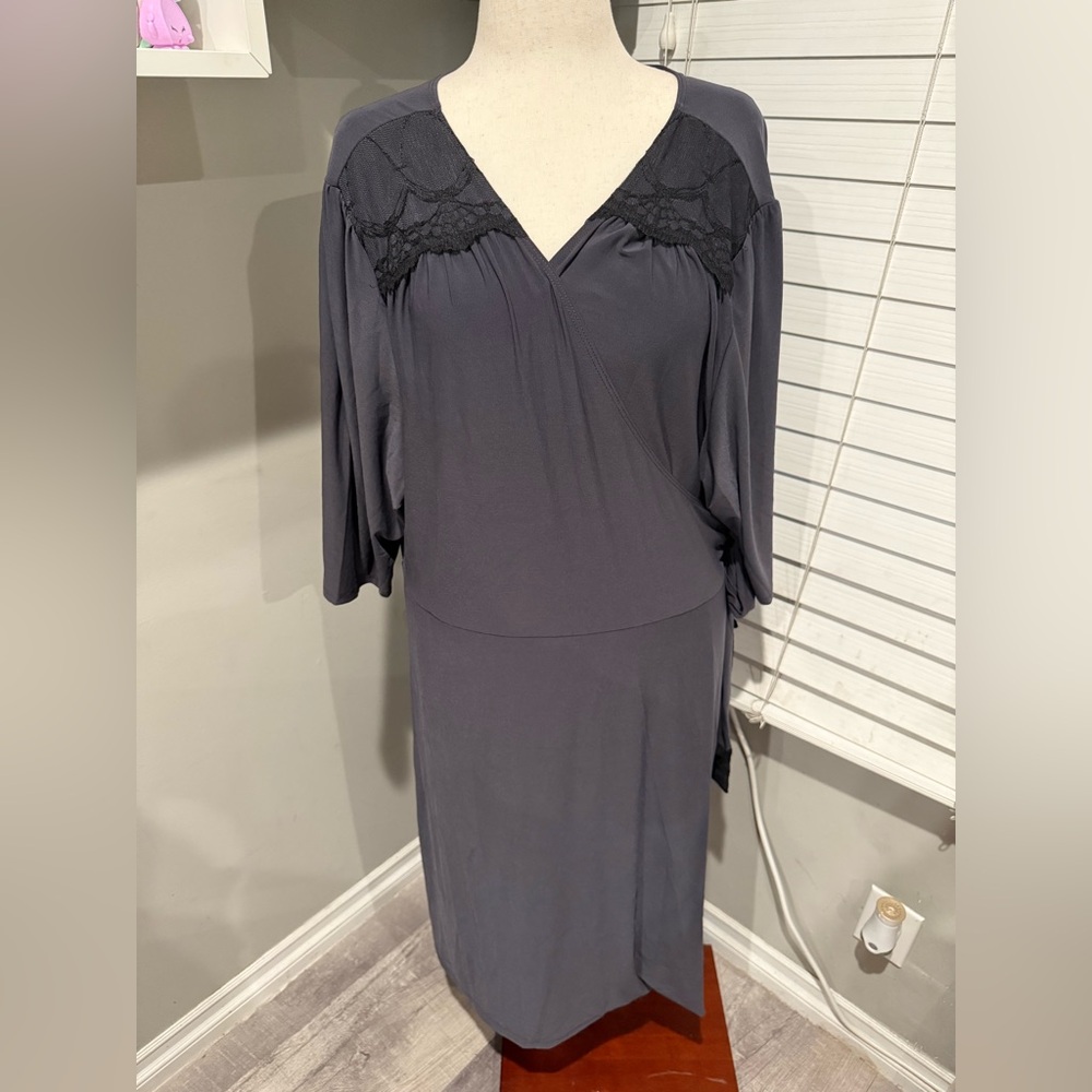 Kiyonna Charcoal Dress with Black Lace Overlay